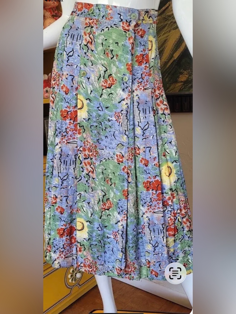 Vintage 80’s Silk Malcolm Starr novelty print midi skirt